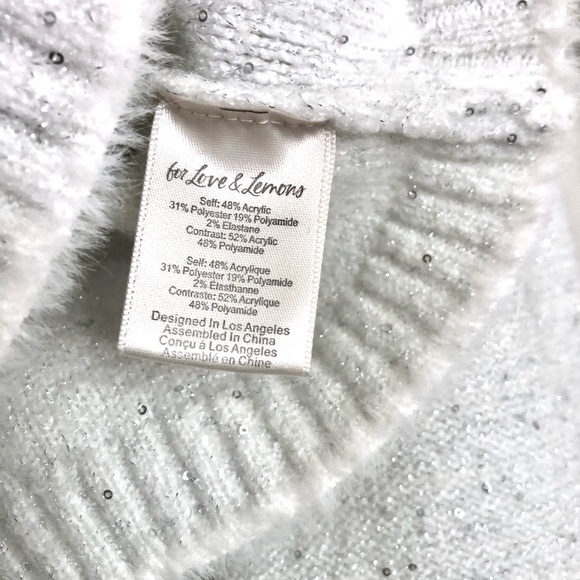 For Love And Lemons White Shimmer Buttoned Crop Sweater - Picture 3 of 6